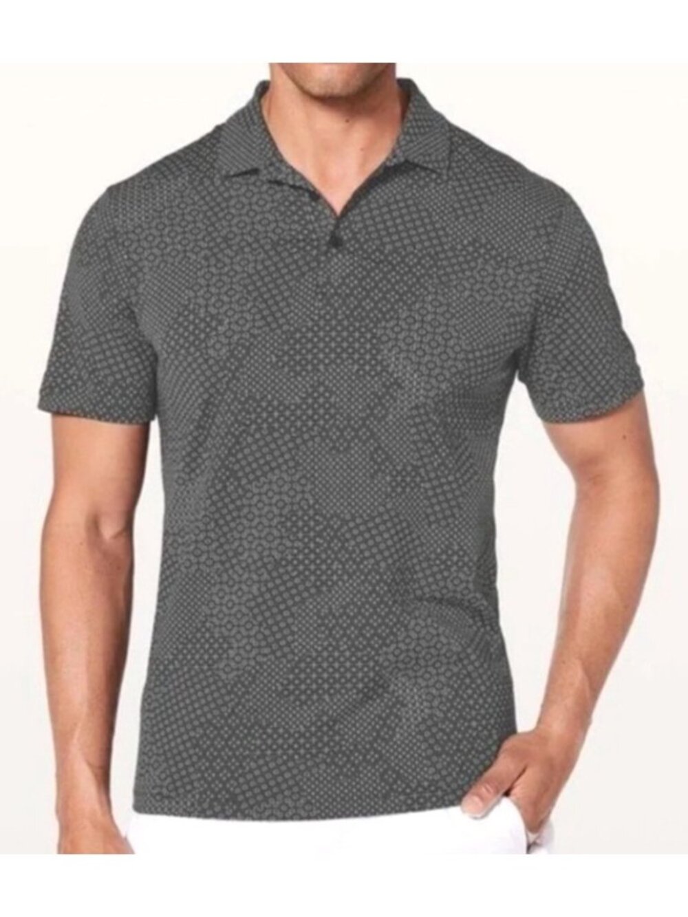 Lululemon Men's Sz XL Black Geometric Short Sleeve Propel Polo Shirt